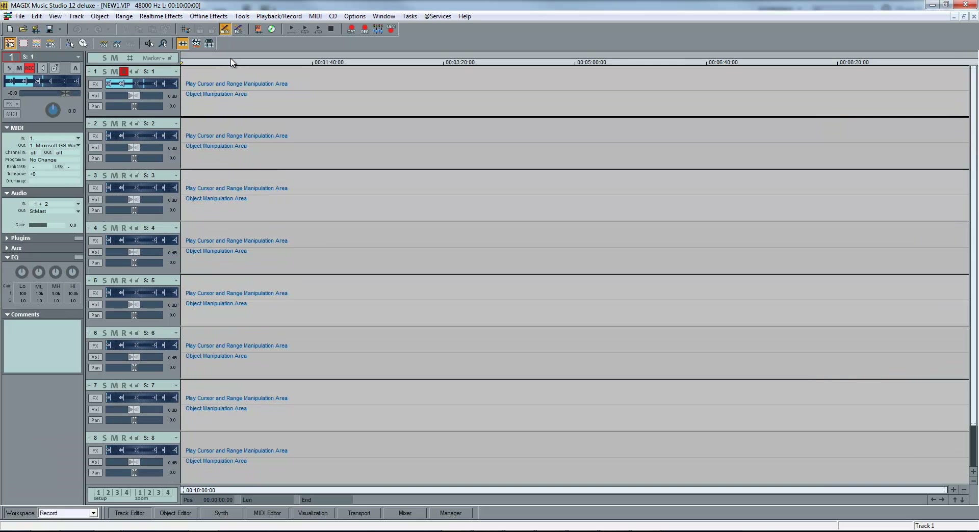 เริ่มจากโปรเจกต์ว่างใน MAGIX Music Studio 12 แล้วเตรียมแทร็กสำหรับบันทึกเสียง