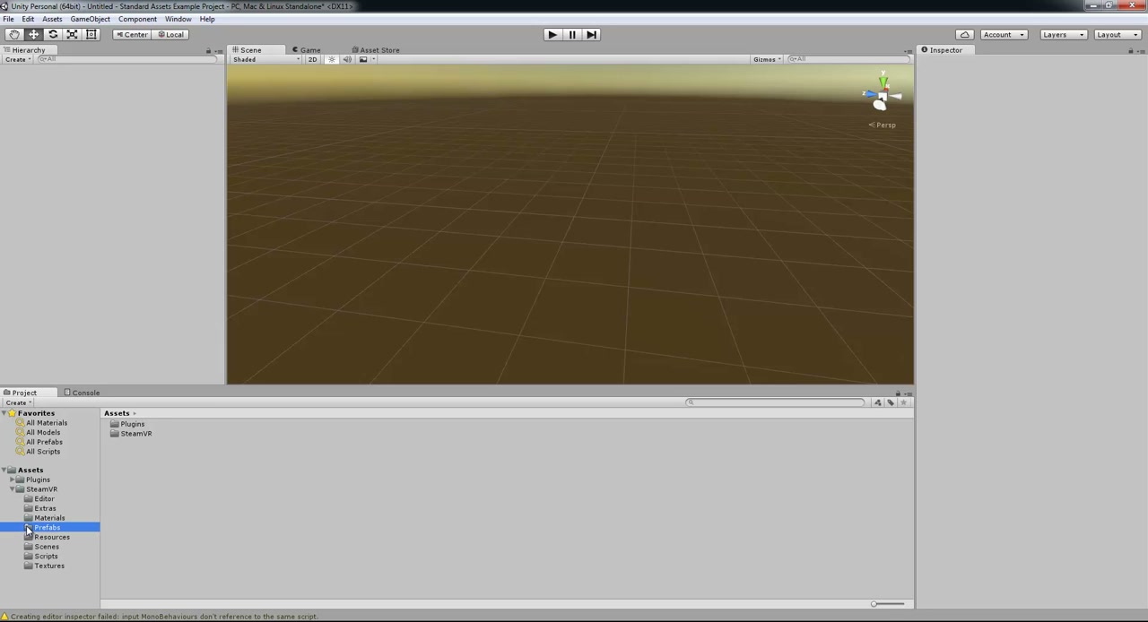 ทดลอง HTC VIVE กับ UNITY 3D - ภาพช่วงเริ่มต้นของบทเรียน ใช้ดูบริบทของโปรเจกต์และหน้าจอโปรแกรมก่อนลงมือทำ