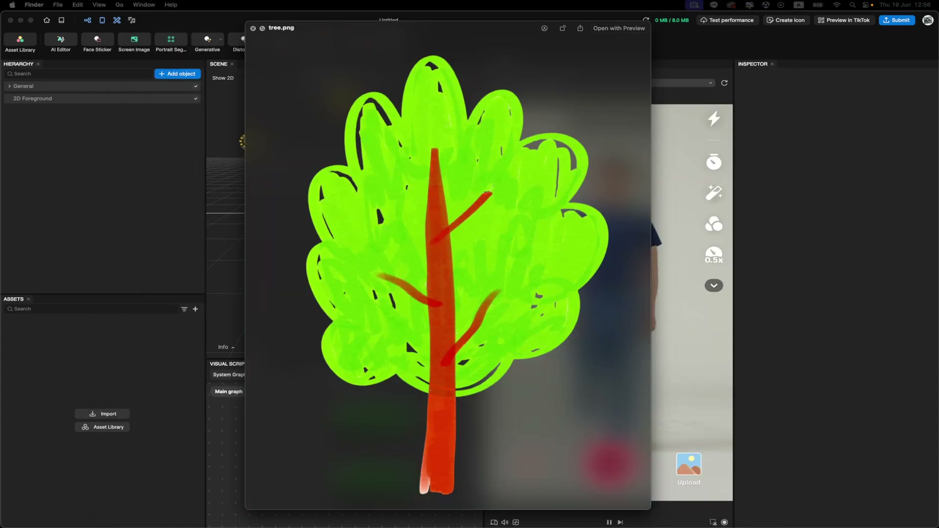 Effect House - 2D Camara Screen Image - ภาพช่วงเริ่มต้นของบทเรียน ใช้ดูบริบทของโปรเจกต์และหน้าจอโปรแกรมก่อนลงมือทำ