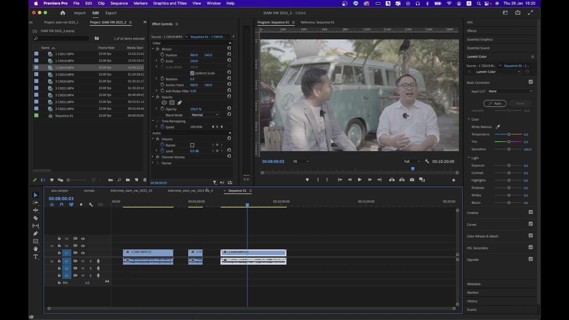 สอนเรื่อง Synchronize ในโปรแกรม Premiere pro 2023 - ภาพช่วงเริ่มต้นของบทเรียน ใช้ดูบริบทของโปรเจกต์และหน้าจอโปรแกรมก่อนลงมือทำ