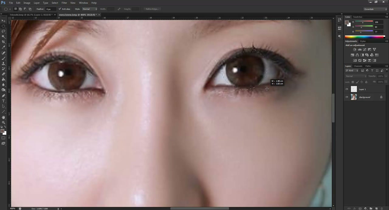 PHOTOSHOP เปลี่ยนสีลูกตา - ภาพช่วงเริ่มต้นของบทเรียน ใช้ดูบริบทของโปรเจกต์และหน้าจอโปรแกรมก่อนลงมือทำ