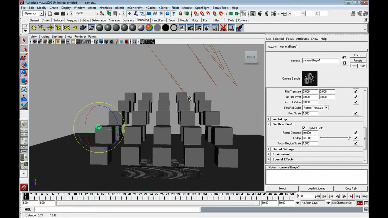 MESISE STUDIO - DEPTH OF FIELD - MAYA - ภาพช่วงเริ่มต้นของบทเรียน ใช้ดูบริบทของโปรเจกต์และหน้าจอโปรแกรมก่อนลงมือทำ