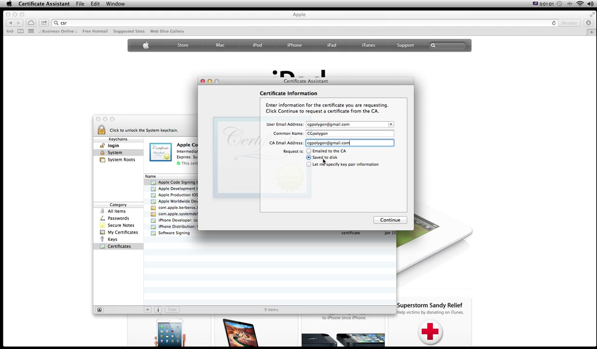 การสร้างไฟล์ CSR ในเครื่อง MAC - ภาพประกอบช่วงลงมือทำขั้นตอนหลักของบทเรียน เพื่อให้เห็นเครื่องมือและตำแหน่งที่ใช้งาน