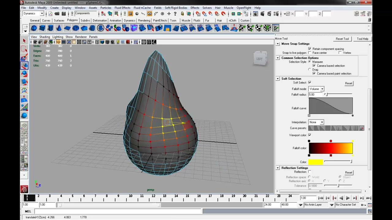 MESISE STUDIO - soft selection in MAYA - ภาพประกอบช่วงลงมือทำขั้นตอนหลักของบทเรียน เพื่อให้เห็นเครื่องมือและตำแหน่งที่ใช้งาน