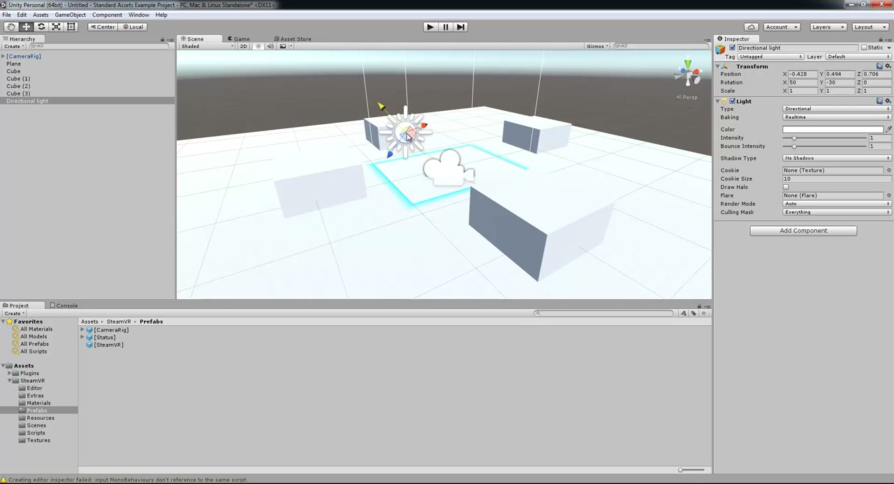 ทดลอง HTC VIVE กับ UNITY 3D - ตัวอย่างหน้าจอระหว่างเตรียมงานหรือเลือกส่วนที่ต้องปรับแต่งในวิดีโอ