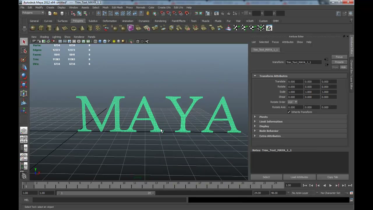 MESISE STUDIO - พี่อ่างสอนสร้างข้อความใน MAYA 2012 - ตัวอย่างหน้าจอระหว่างเตรียมงานหรือเลือกส่วนที่ต้องปรับแต่งในวิดีโอ
