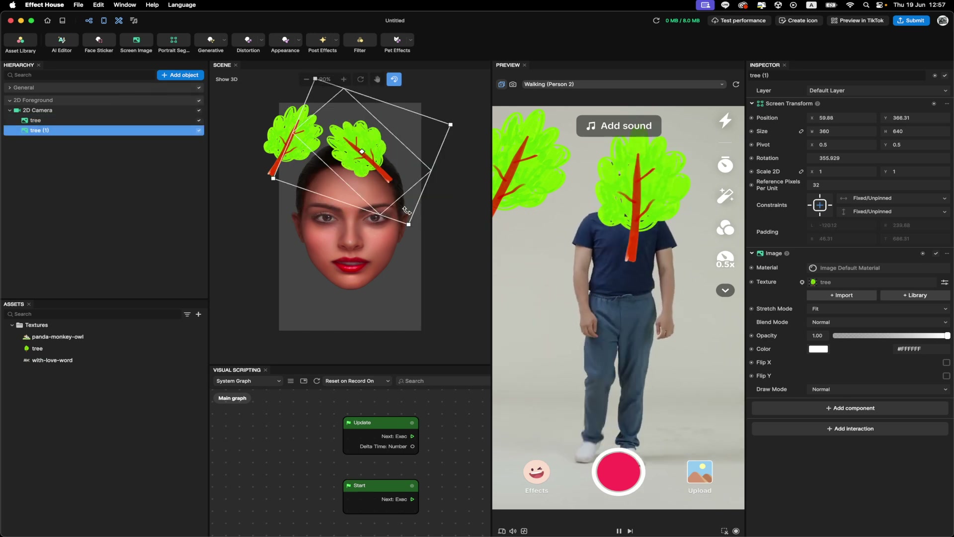 Effect House - 2D Camara Screen Image - ตัวอย่างหน้าจอระหว่างเตรียมงานหรือเลือกส่วนที่ต้องปรับแต่งในวิดีโอ
