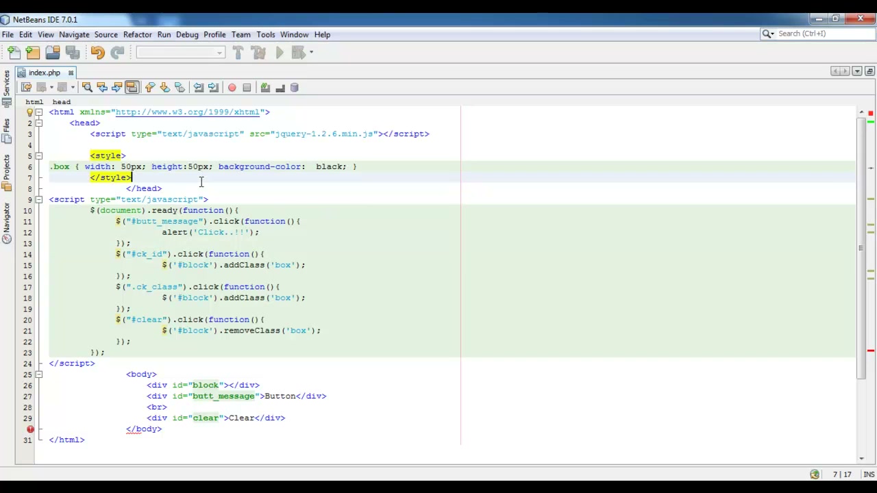 MESISE STUDIO - jquery basic 1 - ภาพช่วงเริ่มต้นของบทเรียน ใช้ดูบริบทของโปรเจกต์และหน้าจอโปรแกรมก่อนลงมือทำ