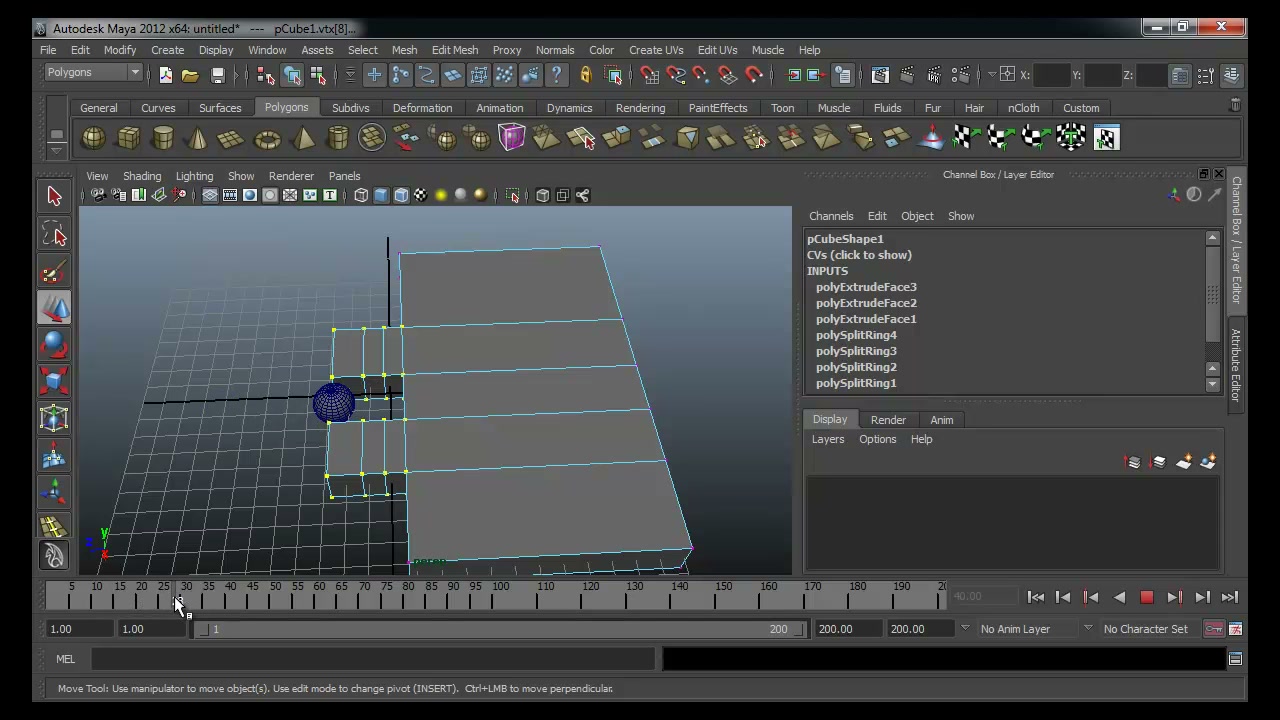 สอนมายา animation Vertex - ตัวอย่างหน้าจอระหว่างเตรียมงานหรือเลือกส่วนที่ต้องปรับแต่งในวิดีโอ