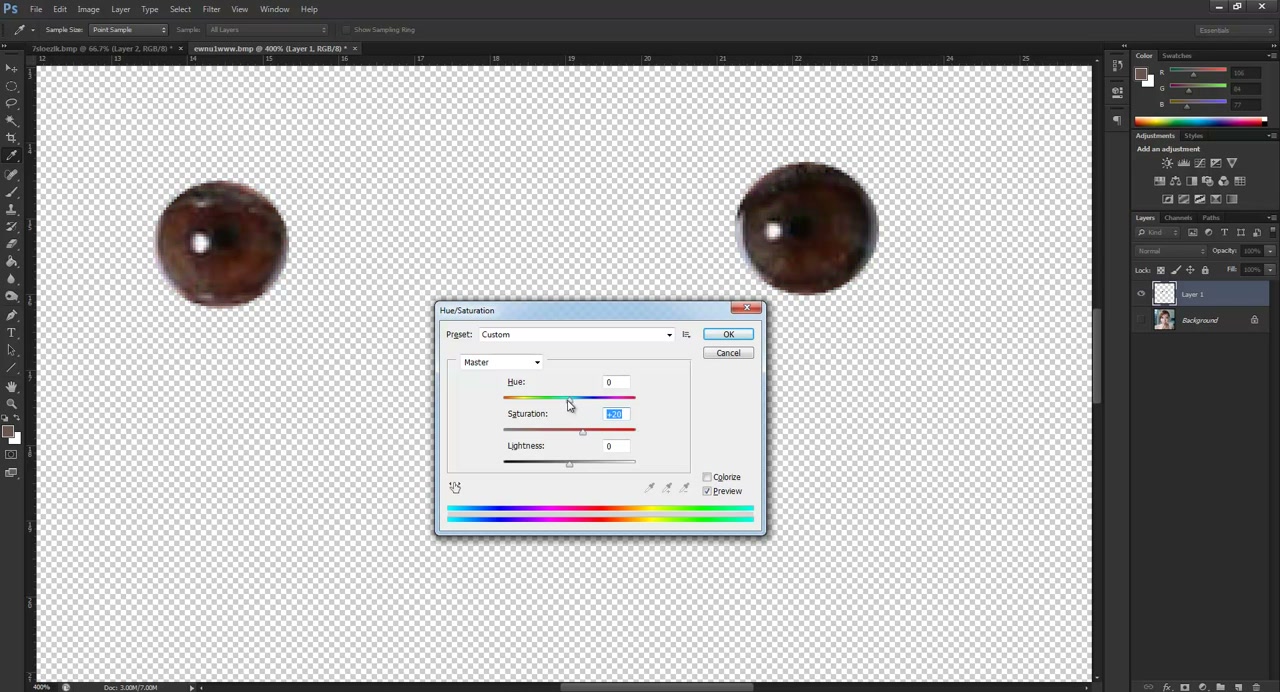 PHOTOSHOP เปลี่ยนสีลูกตา - ตัวอย่างหน้าจอระหว่างเตรียมงานหรือเลือกส่วนที่ต้องปรับแต่งในวิดีโอ