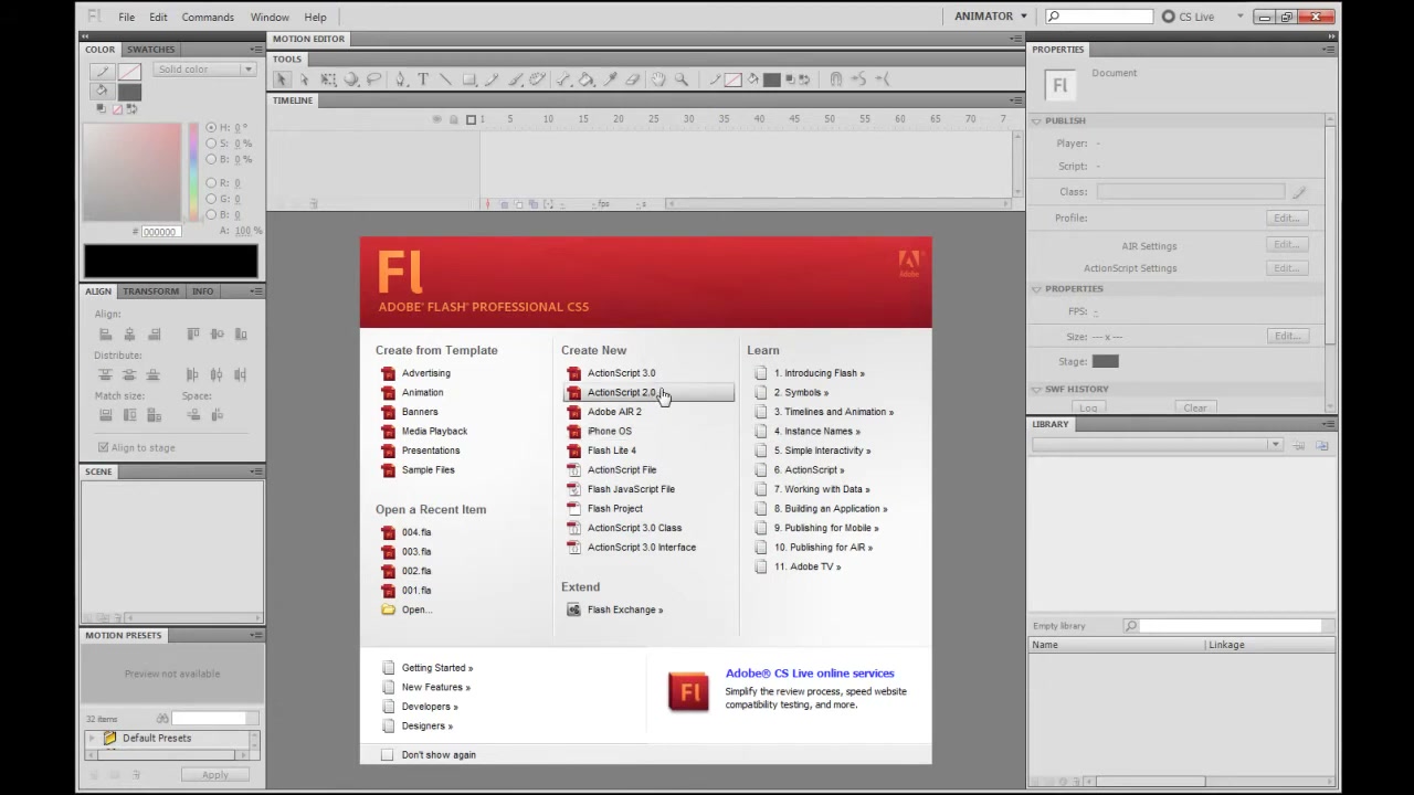MESISE STUDIO - FLASH 2D BASIC 1/2 - ภาพช่วงเริ่มต้นของบทเรียน ใช้ดูบริบทของโปรเจกต์และหน้าจอโปรแกรมก่อนลงมือทำ