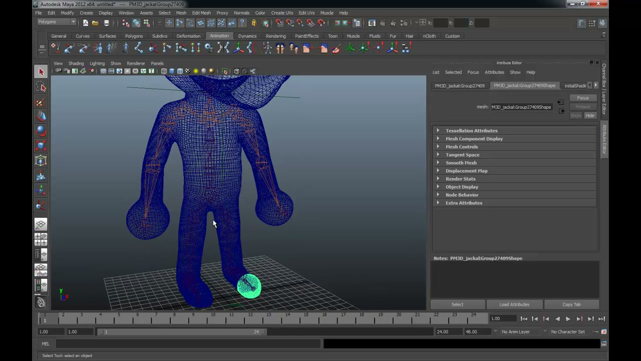 MESISE STUDIO - แก้ปัญหาใส่ IK ไม่ไำด้ในมายา 2012 - ตัวอย่างหน้าจอระหว่างเตรียมงานหรือเลือกส่วนที่ต้องปรับแต่งในวิดีโอ