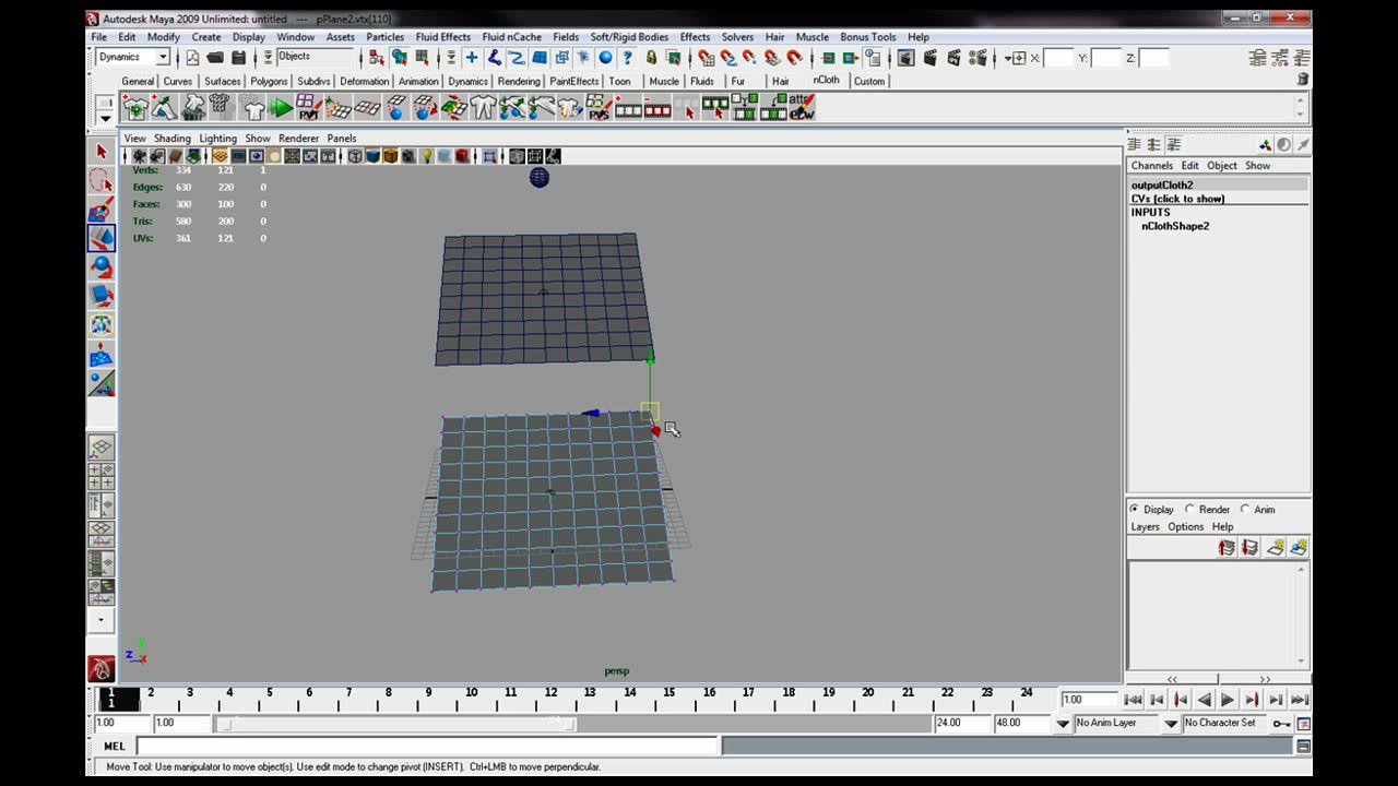 MESISE STUDIO ทำลูกบอลตกลงบนผ้าใน MAYA - ตัวอย่างหน้าจอระหว่างเตรียมงานหรือเลือกส่วนที่ต้องปรับแต่งในวิดีโอ