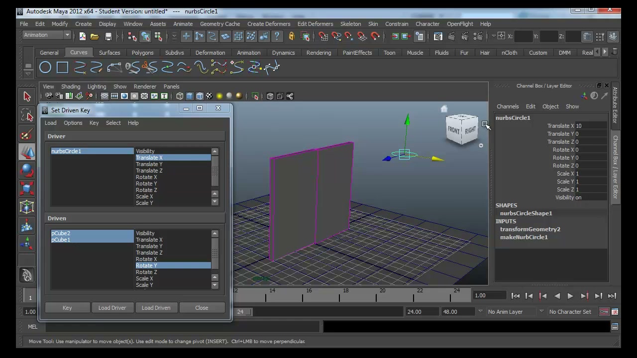 สอน MAYA set driven key - ภาพช่วงเริ่มต้นของบทเรียน ใช้ดูบริบทของโปรเจกต์และหน้าจอโปรแกรมก่อนลงมือทำ