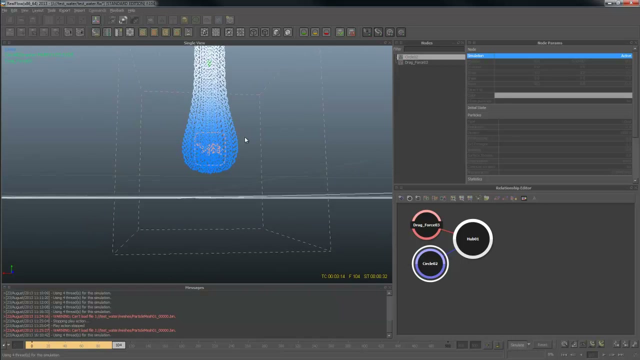 สอน Realflow Drag Force พื้นฐาน - ภาพช่วงเริ่มต้นของบทเรียน ใช้ดูบริบทของโปรเจกต์และหน้าจอโปรแกรมก่อนลงมือทำ