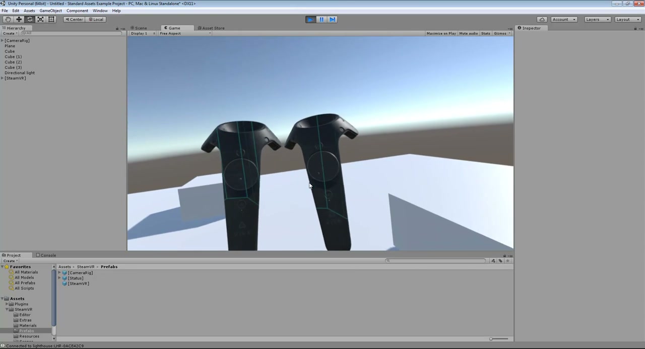 ทดลอง HTC VIVE กับ UNITY 3D - ภาพช่วงตรวจผลลัพธ์หรือเตรียมนำงานไปใช้งานต่อหลังทำตามขั้นตอนเสร็จ