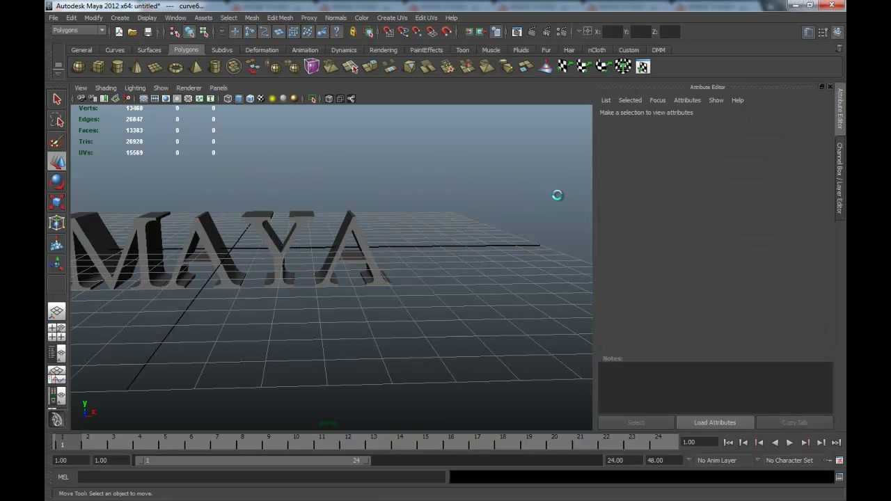 MESISE STUDIO - พี่อ่างสอนสร้างข้อความใน MAYA 2012 - ภาพช่วงตรวจผลลัพธ์หรือเตรียมนำงานไปใช้งานต่อหลังทำตามขั้นตอนเสร็จ