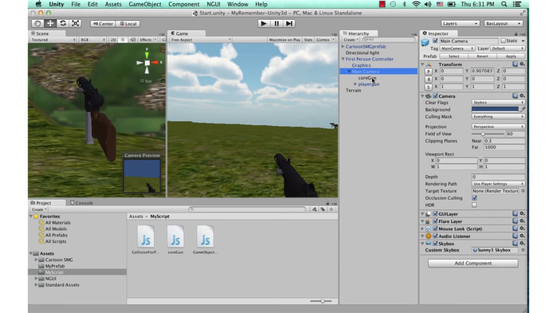 สอน Unity 3D - Collision instantitate addforce - ตัวอย่างหน้าจอระหว่างเตรียมงานหรือเลือกส่วนที่ต้องปรับแต่งในวิดีโอ