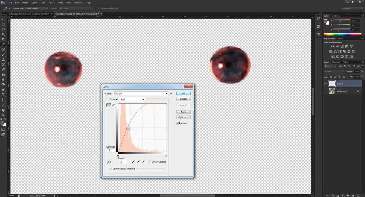 PHOTOSHOP เปลี่ยนสีลูกตา - ภาพประกอบช่วงลงมือทำขั้นตอนหลักของบทเรียน เพื่อให้เห็นเครื่องมือและตำแหน่งที่ใช้งาน