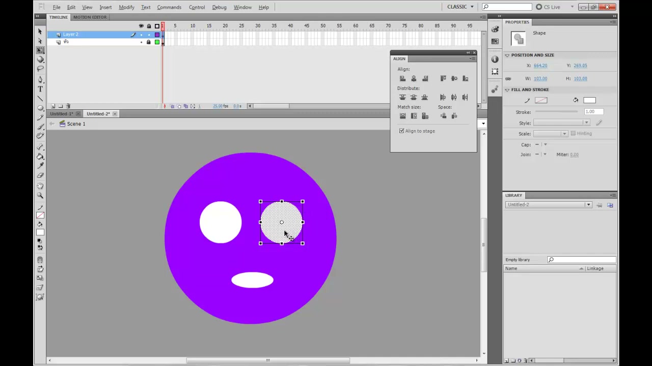 MESISE STUDIO - SHAPE TWEEN IN FLASH - ภาพช่วงเริ่มต้นของบทเรียน ใช้ดูบริบทของโปรเจกต์และหน้าจอโปรแกรมก่อนลงมือทำ