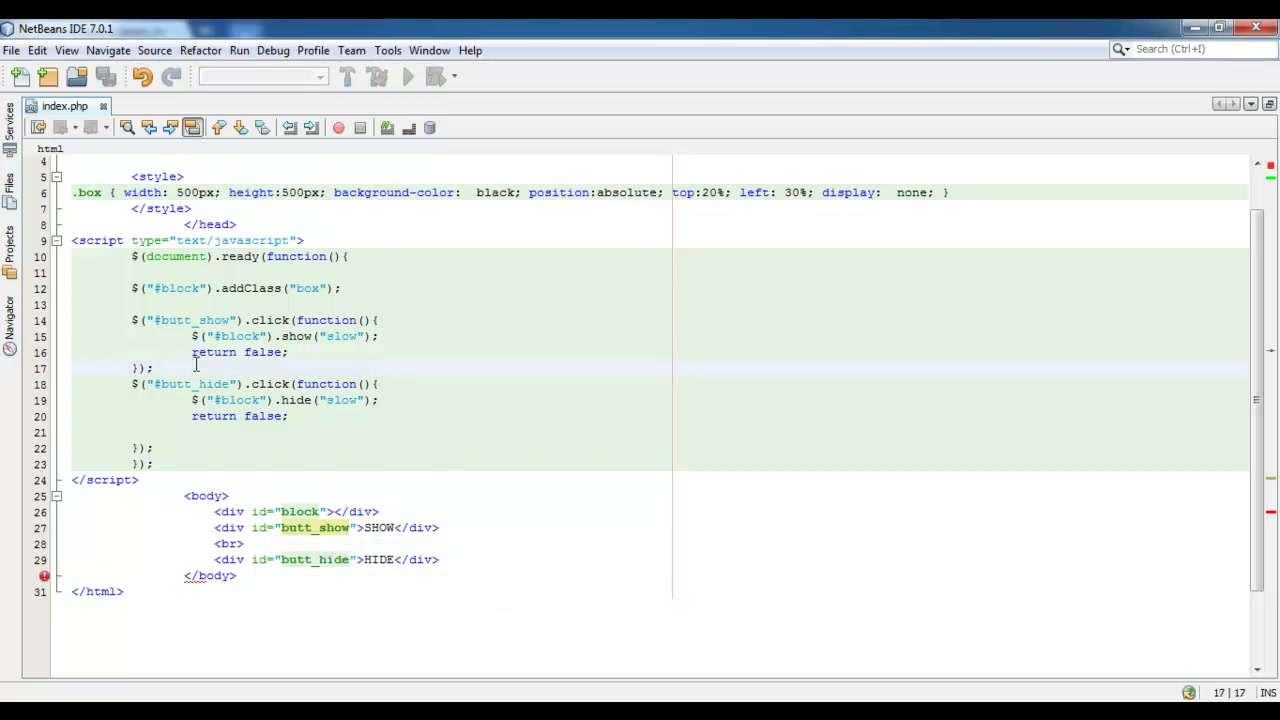 MESISE STUDIO - jquery basic 2 - ภาพประกอบช่วงลงมือทำขั้นตอนหลักของบทเรียน เพื่อให้เห็นเครื่องมือและตำแหน่งที่ใช้งาน