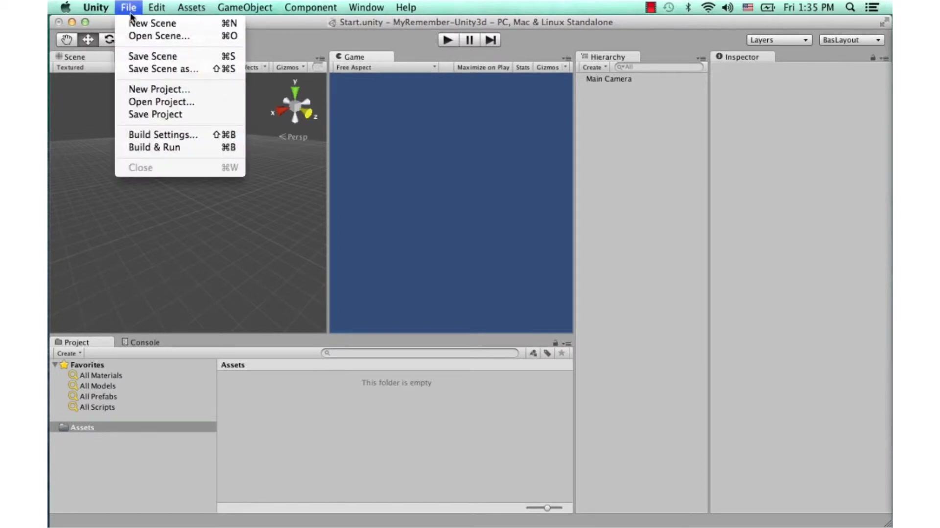 สอน Unity 3D - introduction - ภาพช่วงเริ่มต้นของบทเรียน ใช้ดูบริบทของโปรเจกต์และหน้าจอโปรแกรมก่อนลงมือทำ