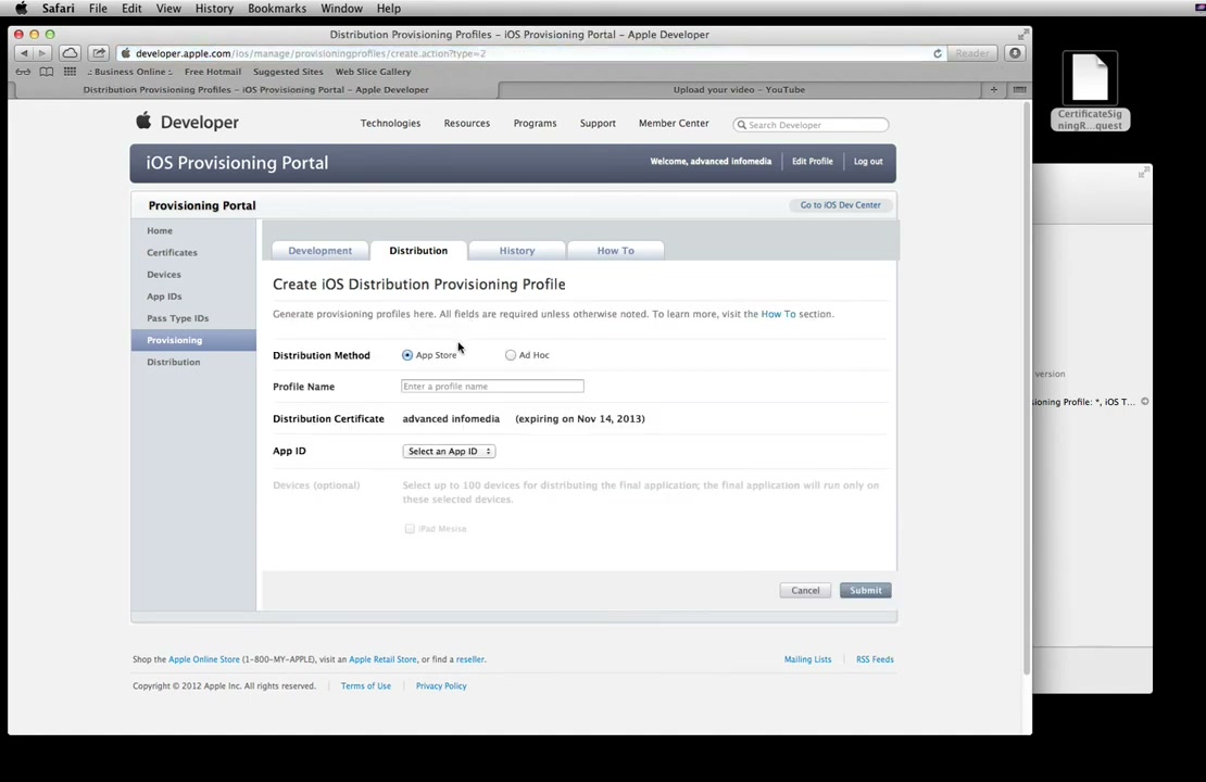 การสร้าง Provisioning iOS DEV - ตัวอย่างหน้าจอระหว่างเตรียมงานหรือเลือกส่วนที่ต้องปรับแต่งในวิดีโอ