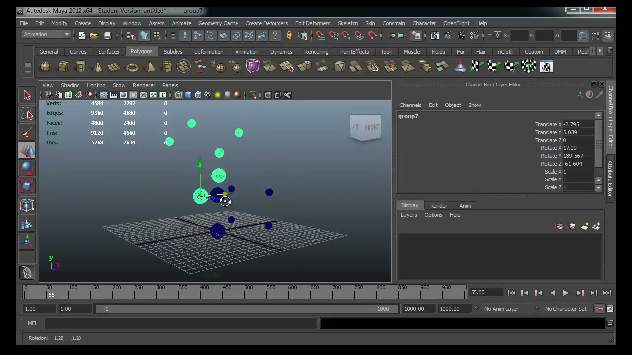 MAYA - Duplicate Special AND Graph Editor - ตัวอย่างหน้าจอระหว่างเตรียมงานหรือเลือกส่วนที่ต้องปรับแต่งในวิดีโอ