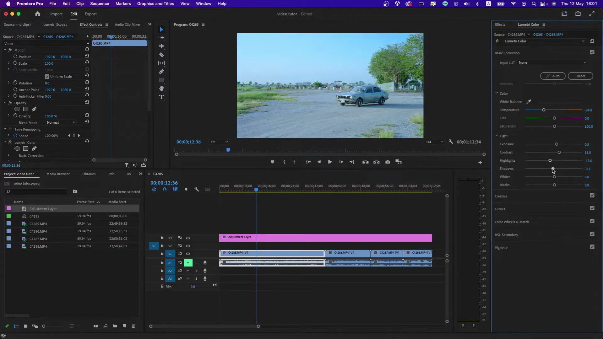 สอนการใช้ Lumetri Color ใน Premiere Pro - ภาพช่วงเริ่มต้นของบทเรียน ใช้ดูบริบทของโปรเจกต์และหน้าจอโปรแกรมก่อนลงมือทำ
