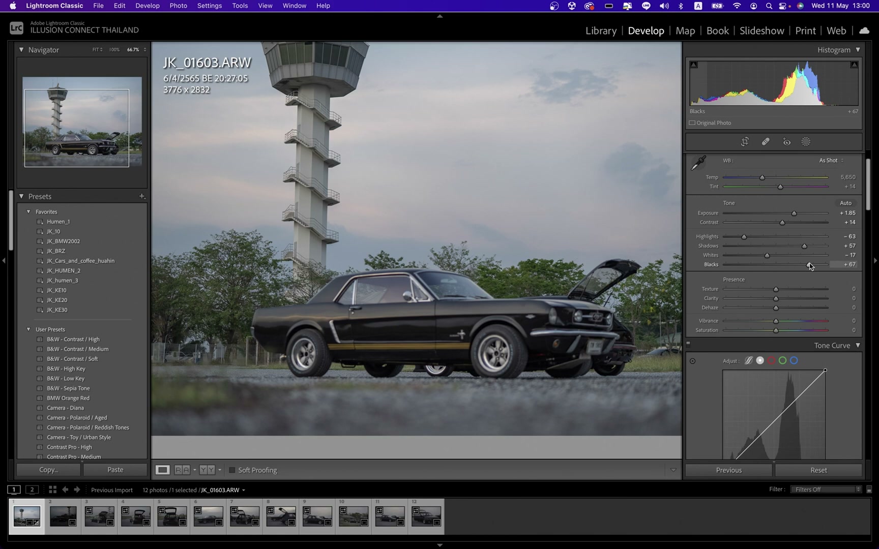 แต่งภาพรถให้ฟุ้ง ๆ ใน Lightroom Classic - ภาพช่วงเริ่มต้นของบทเรียน ใช้ดูบริบทของโปรเจกต์และหน้าจอโปรแกรมก่อนลงมือทำ