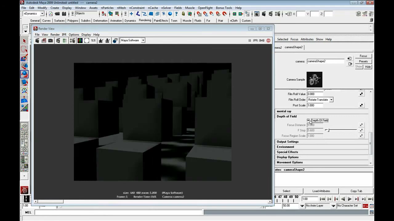 MESISE STUDIO - DEPTH OF FIELD - MAYA - ภาพประกอบช่วงลงมือทำขั้นตอนหลักของบทเรียน เพื่อให้เห็นเครื่องมือและตำแหน่งที่ใช้งาน
