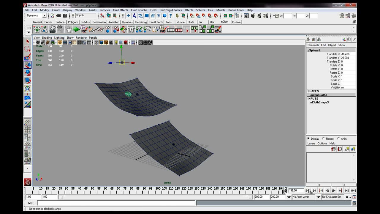 MESISE STUDIO ทำลูกบอลตกลงบนผ้าใน MAYA - ภาพประกอบช่วงลงมือทำขั้นตอนหลักของบทเรียน เพื่อให้เห็นเครื่องมือและตำแหน่งที่ใช้งาน