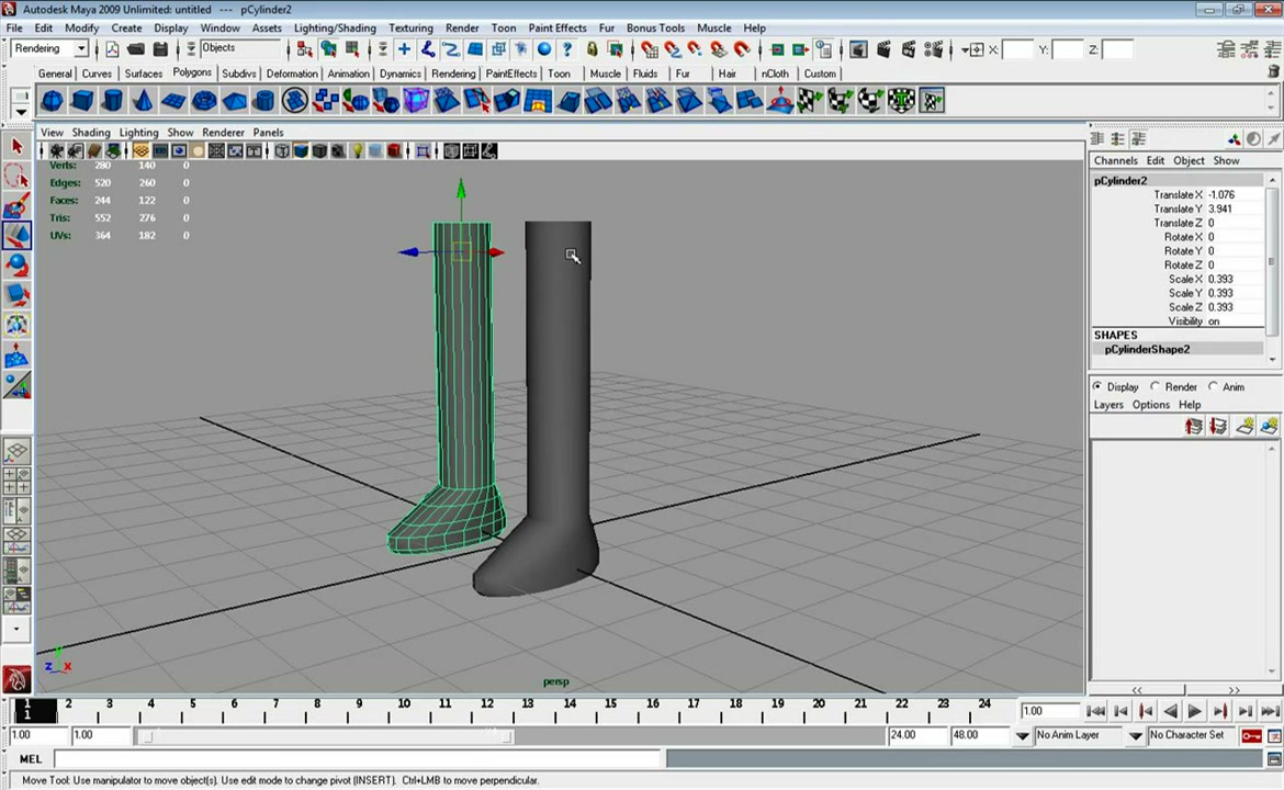 MESISE STUDIO สอนการเซ็ทกระดูกคน MAYA 1/4 - ตัวอย่างหน้าจอระหว่างเตรียมงานหรือเลือกส่วนที่ต้องปรับแต่งในวิดีโอ