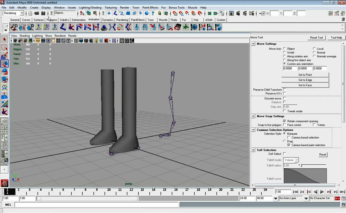 MESISE STUDIO สอนการเซ็ทกระดูกคน MAYA 2/4 - ตัวอย่างหน้าจอระหว่างเตรียมงานหรือเลือกส่วนที่ต้องปรับแต่งในวิดีโอ