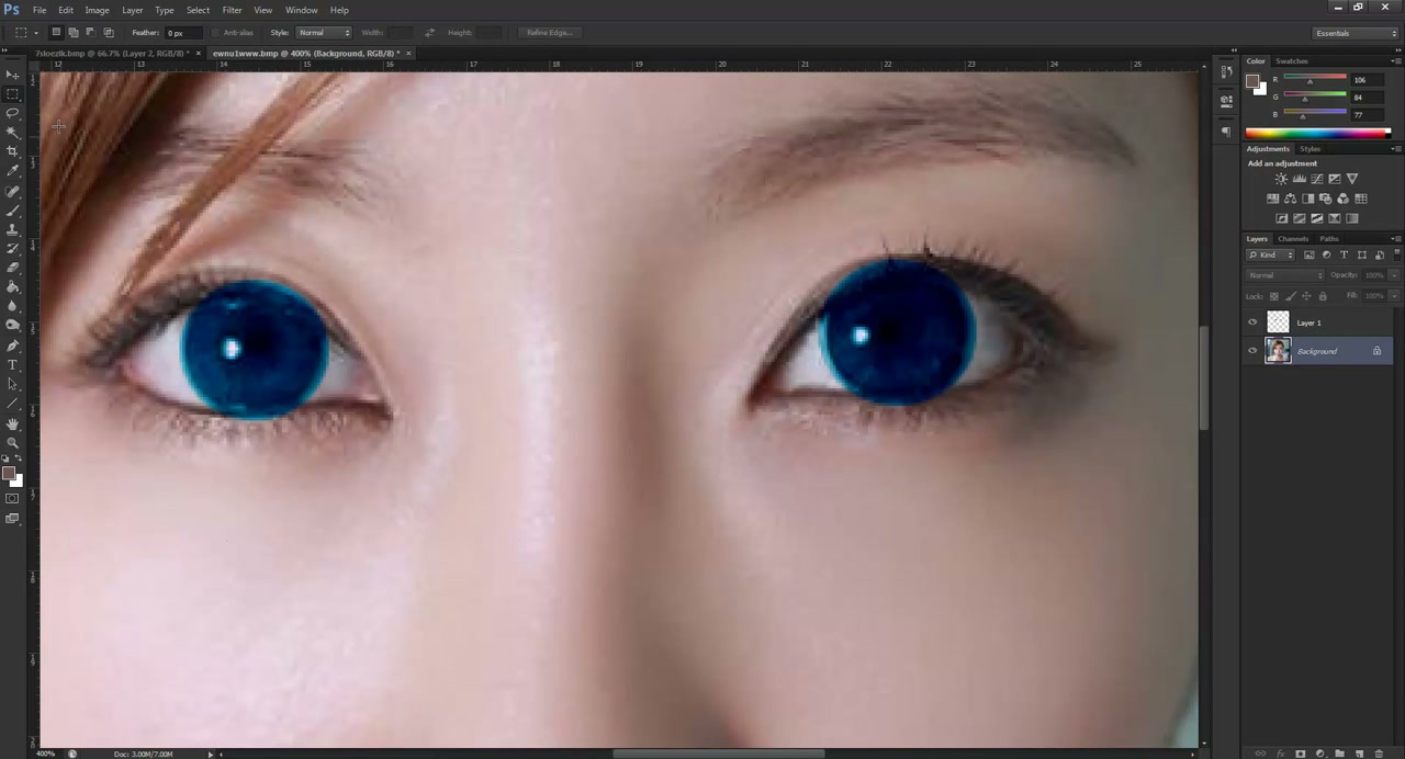 PHOTOSHOP เปลี่ยนสีลูกตา - ภาพช่วงตรวจผลลัพธ์หรือเตรียมนำงานไปใช้งานต่อหลังทำตามขั้นตอนเสร็จ