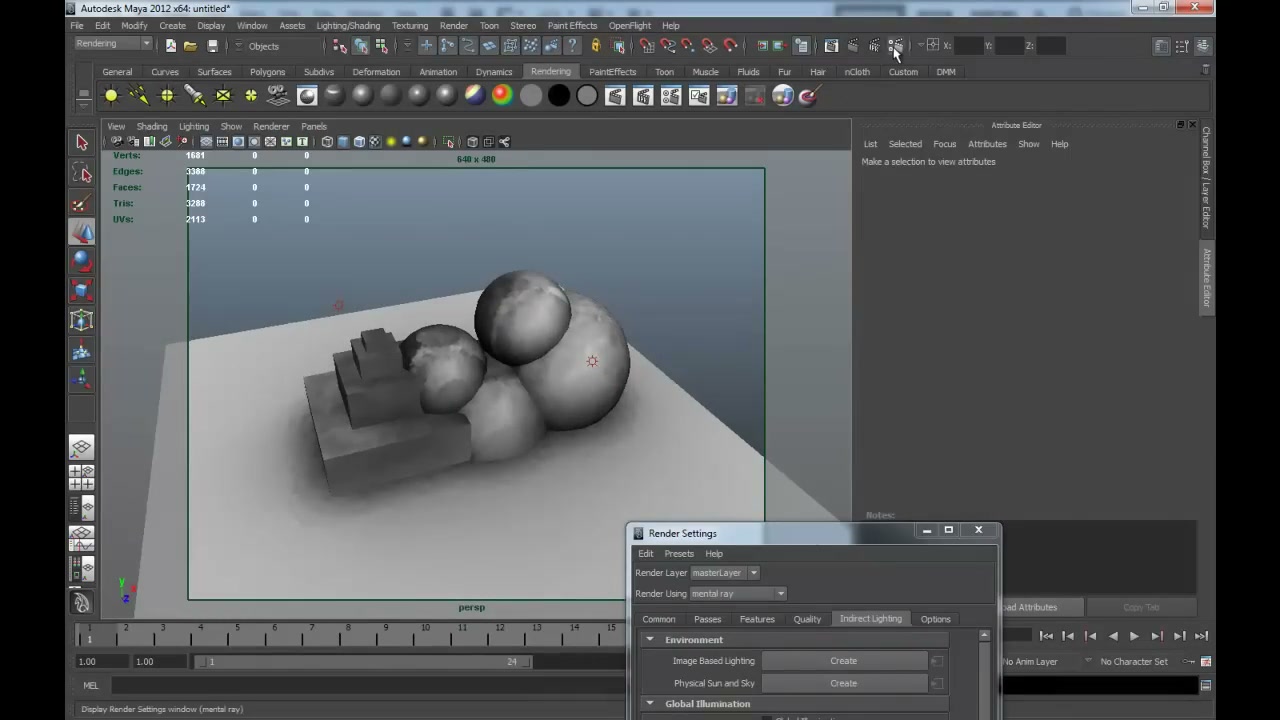 Maya Light Mapping - ภาพประกอบช่วงลงมือทำขั้นตอนหลักของบทเรียน เพื่อให้เห็นเครื่องมือและตำแหน่งที่ใช้งาน
