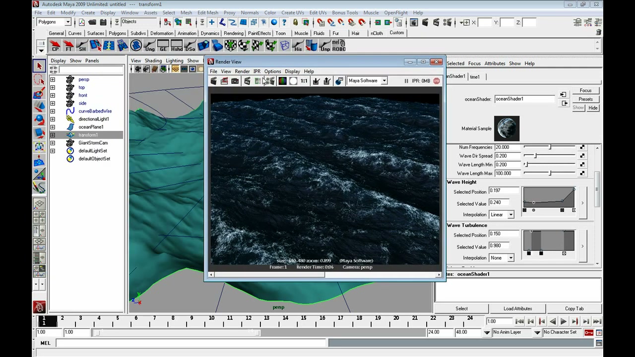 MESISE STUDIO - giant storm สร้างคลื่นทะเลรุนแรง MAYA - ภาพประกอบช่วงลงมือทำขั้นตอนหลักของบทเรียน เพื่อให้เห็นเครื่องมือและตำแหน่งที่ใช้งาน