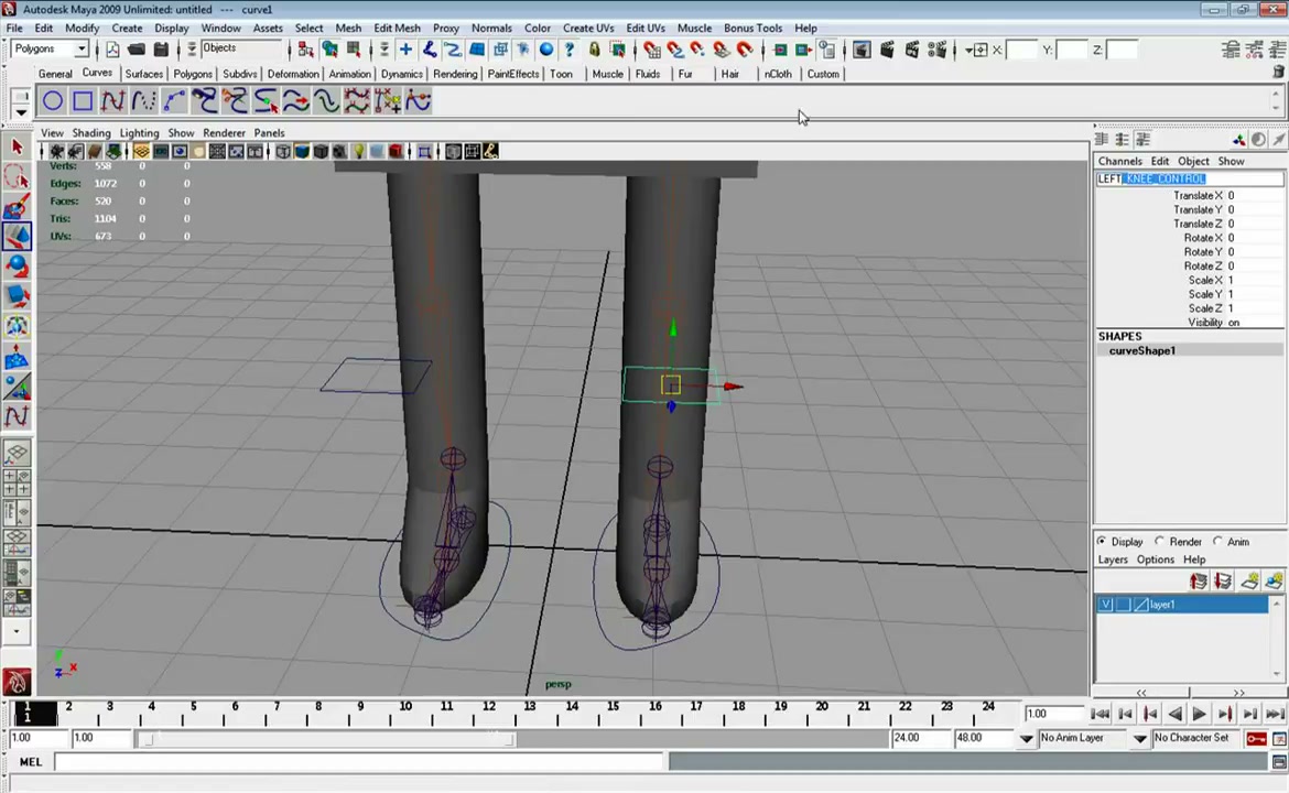 MESISE STUDIO สอนการเซ็ทกระดูกคน MAYA 4/4 - ตัวอย่างหน้าจอระหว่างเตรียมงานหรือเลือกส่วนที่ต้องปรับแต่งในวิดีโอ