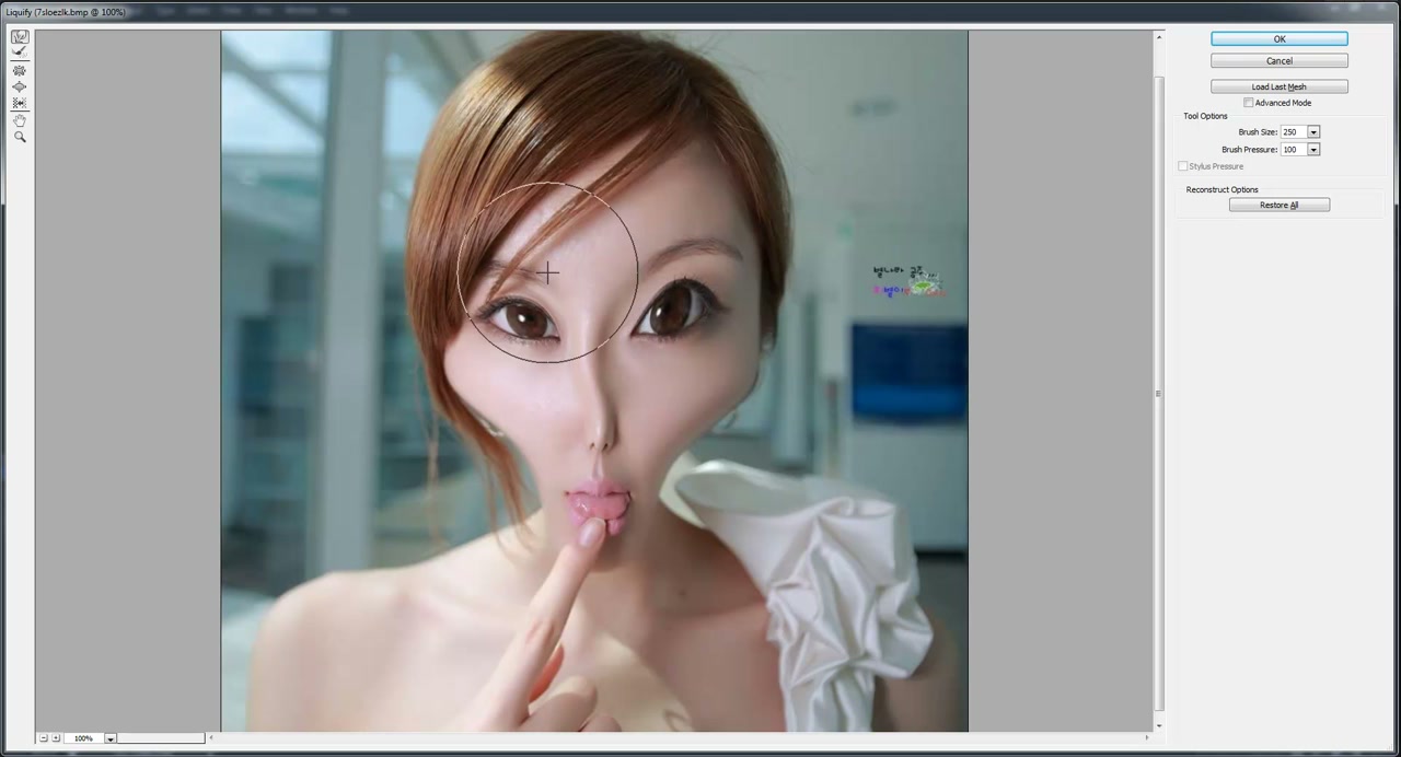 พื้นฐาน PHOTOSHOP ทำศัลยกรรมตาโต เปลี่ยนคนเป็นเอเลี่ยน - ตัวอย่างหน้าจอระหว่างเตรียมงานหรือเลือกส่วนที่ต้องปรับแต่งในวิดีโอ