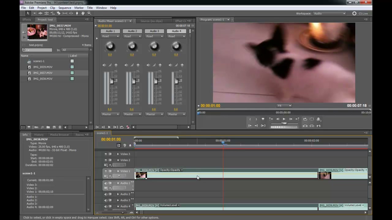 การเฟดวีดีโอใน Premiere Pro - ภาพประกอบช่วงลงมือทำขั้นตอนหลักของบทเรียน เพื่อให้เห็นเครื่องมือและตำแหน่งที่ใช้งาน