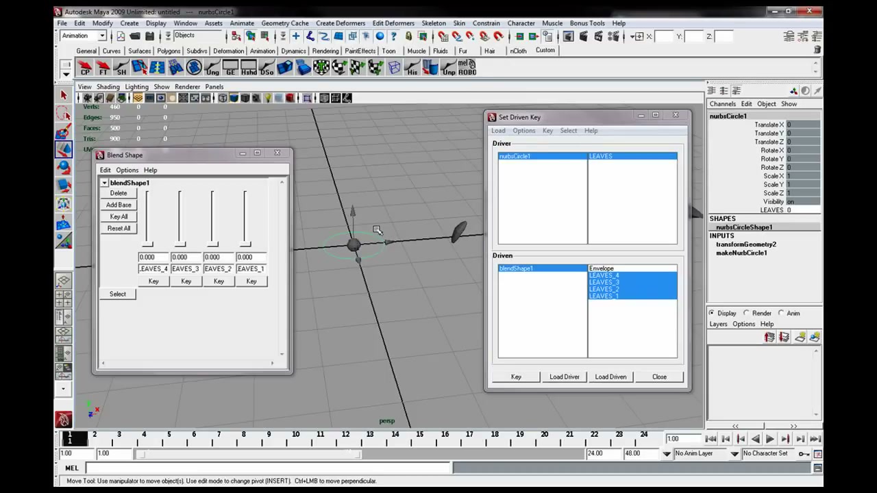 MESISE STUDIO - ทำใบไม้งอกใน MAYA 2/2 - ภาพประกอบช่วงลงมือทำขั้นตอนหลักของบทเรียน เพื่อให้เห็นเครื่องมือและตำแหน่งที่ใช้งาน