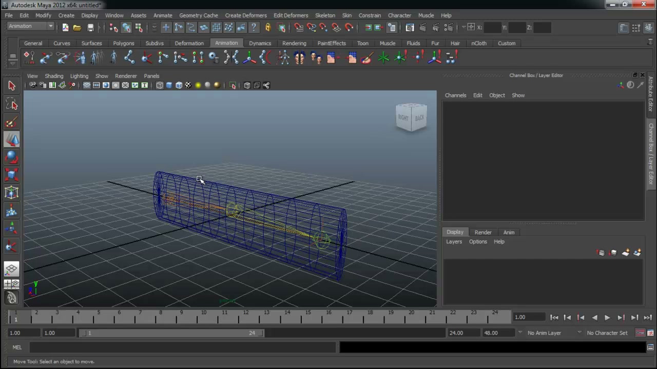 สอนมายา Duplicate IK animation - ภาพช่วงเริ่มต้นของบทเรียน ใช้ดูบริบทของโปรเจกต์และหน้าจอโปรแกรมก่อนลงมือทำ