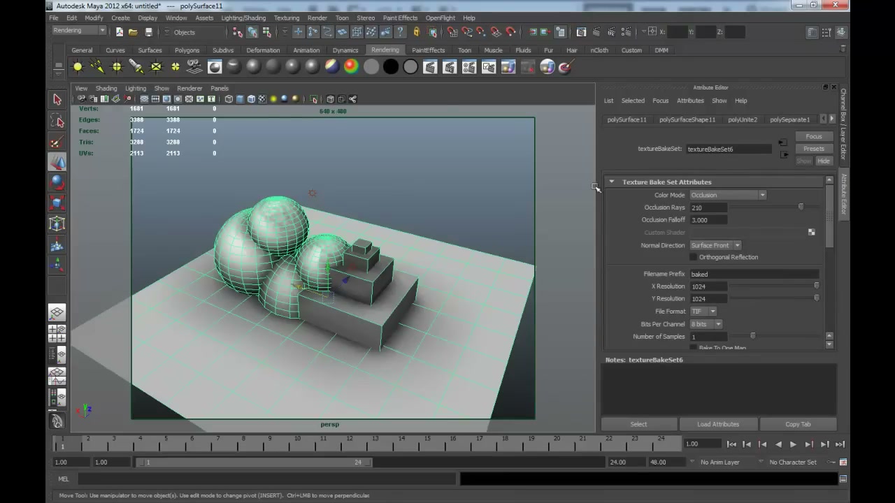 Maya Light Mapping - ภาพช่วงตรวจผลลัพธ์หรือเตรียมนำงานไปใช้งานต่อหลังทำตามขั้นตอนเสร็จ