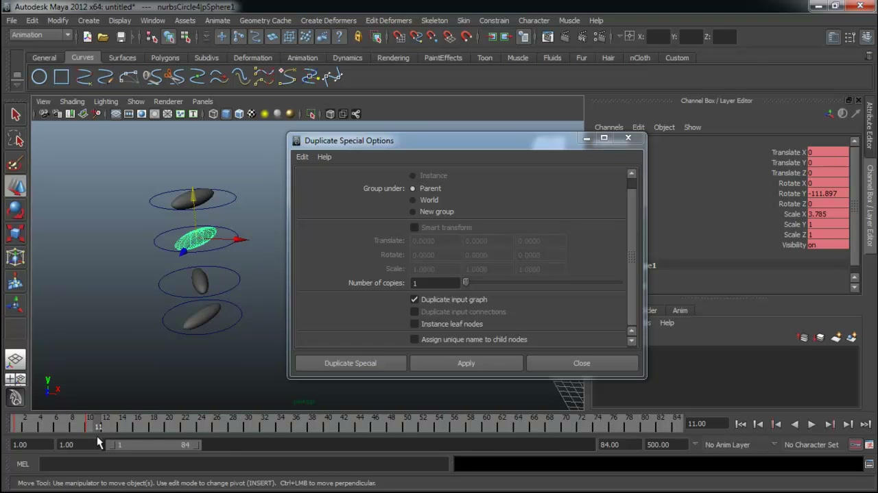 สอนมายา Duplicate input graph - ภาพประกอบช่วงลงมือทำขั้นตอนหลักของบทเรียน เพื่อให้เห็นเครื่องมือและตำแหน่งที่ใช้งาน