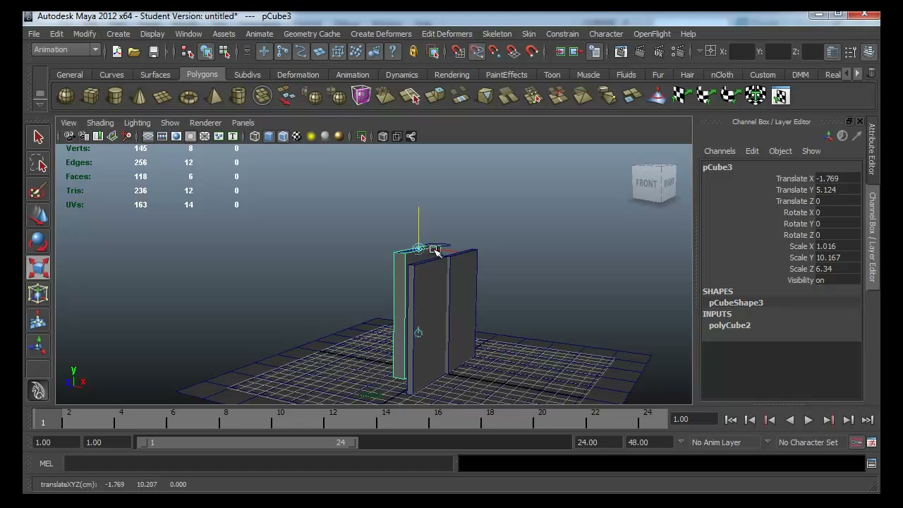 สอน MAYA set driven key - ตัวอย่างหน้าจอระหว่างเตรียมงานหรือเลือกส่วนที่ต้องปรับแต่งในวิดีโอ