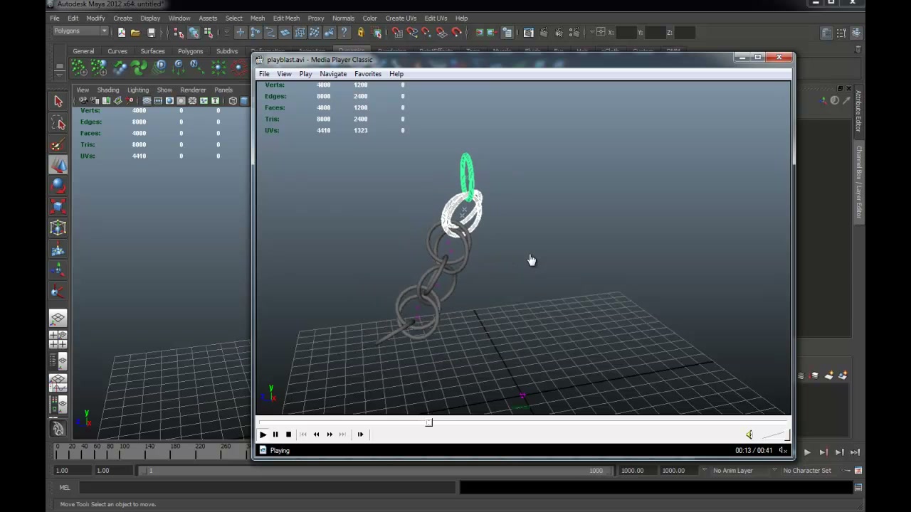MESISE STUDIO สอนทำโซ่ด้วยโปรแกรมมายา - ภาพช่วงตรวจผลลัพธ์หรือเตรียมนำงานไปใช้งานต่อหลังทำตามขั้นตอนเสร็จ