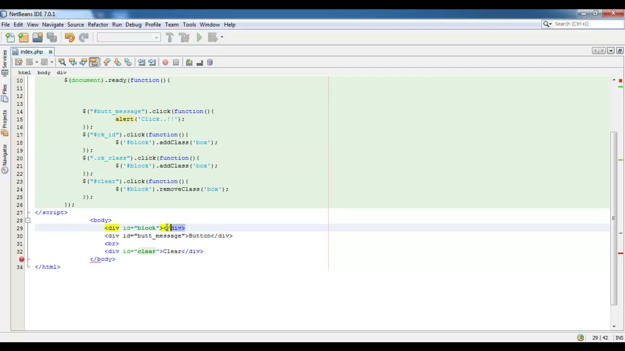 MESISE STUDIO - jquery basic 1 - ภาพประกอบช่วงลงมือทำขั้นตอนหลักของบทเรียน เพื่อให้เห็นเครื่องมือและตำแหน่งที่ใช้งาน