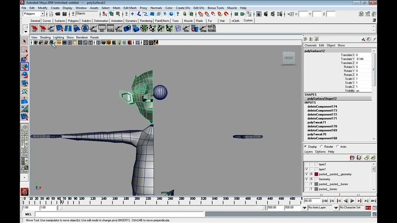 MESISE STUDIO แก้ไขโมเดลคน MAYA 2/3 - ตัวอย่างหน้าจอระหว่างเตรียมงานหรือเลือกส่วนที่ต้องปรับแต่งในวิดีโอ