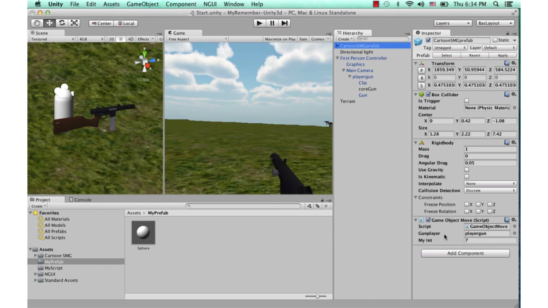 สอน Unity 3D - Collision instantitate addforce - ภาพช่วงตรวจผลลัพธ์หรือเตรียมนำงานไปใช้งานต่อหลังทำตามขั้นตอนเสร็จ