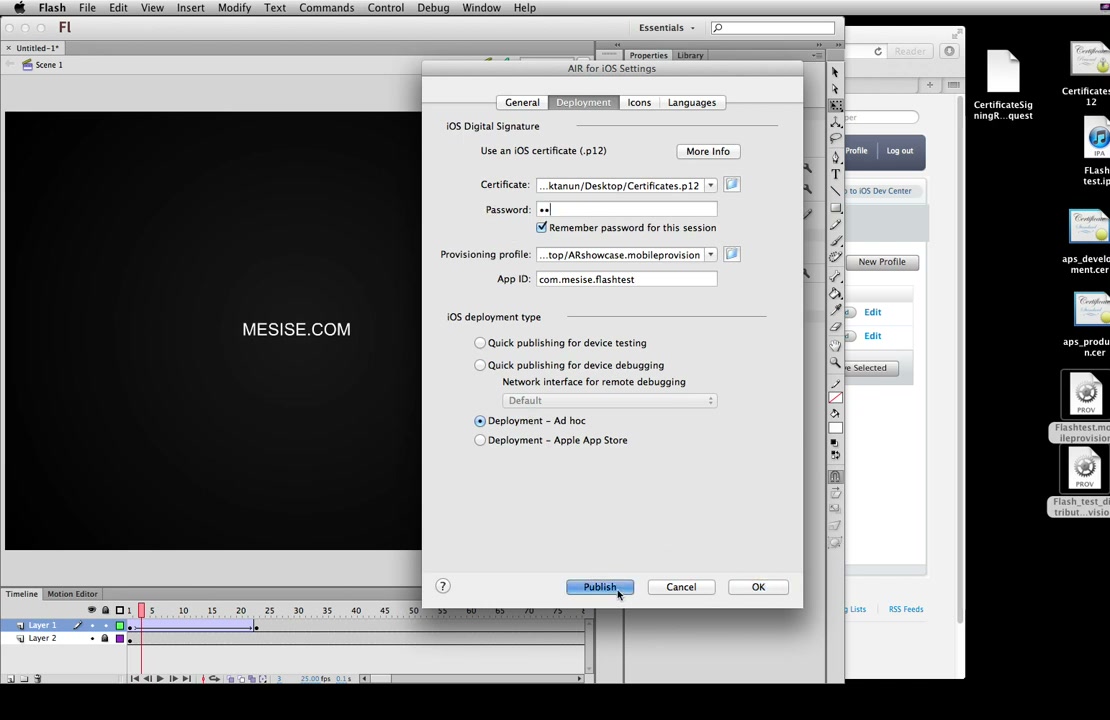 การสร้าง App ลง iPAD (Adobe air) - ภาพประกอบช่วงลงมือทำขั้นตอนหลักของบทเรียน เพื่อให้เห็นเครื่องมือและตำแหน่งที่ใช้งาน